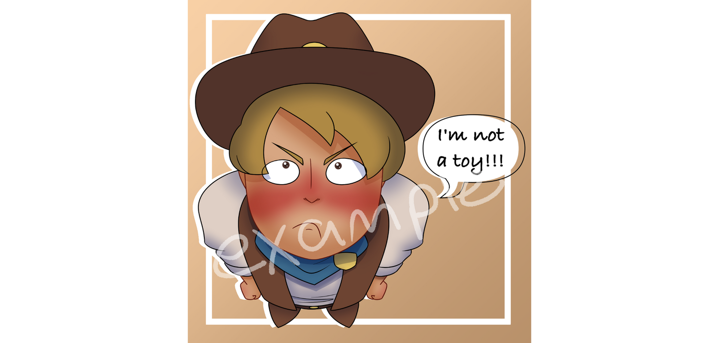 A digital drawing of an angry man in a cowboy outfit from a high angle.